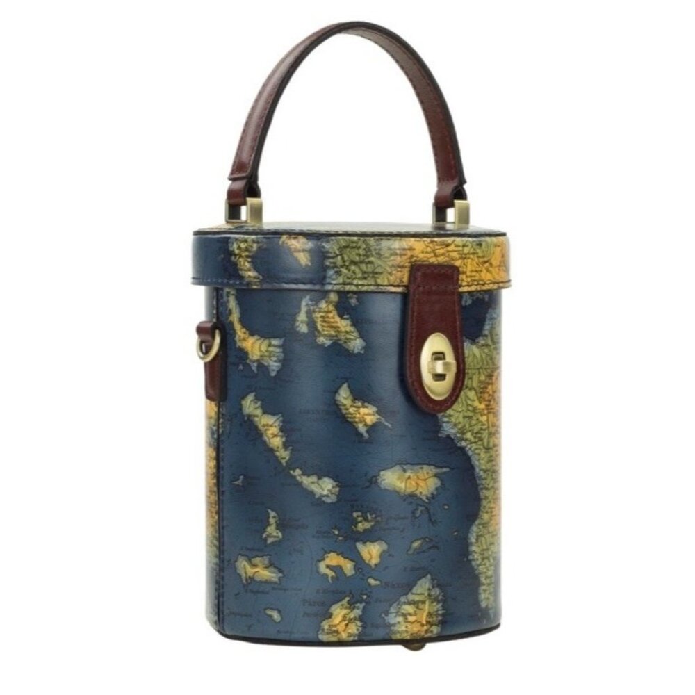 Patricia Nash Candela Leather Bucket Crossbody Bag - 912-235 Greek Map New